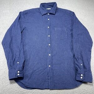 Hartford Shirt Mens XL Blue Check Cotton Flannel Button Front Long Sleeve Paul